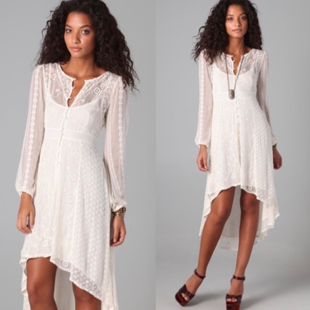 Free People Wedding Ethereal Eyelet High Low Button Front Gown Dress 4